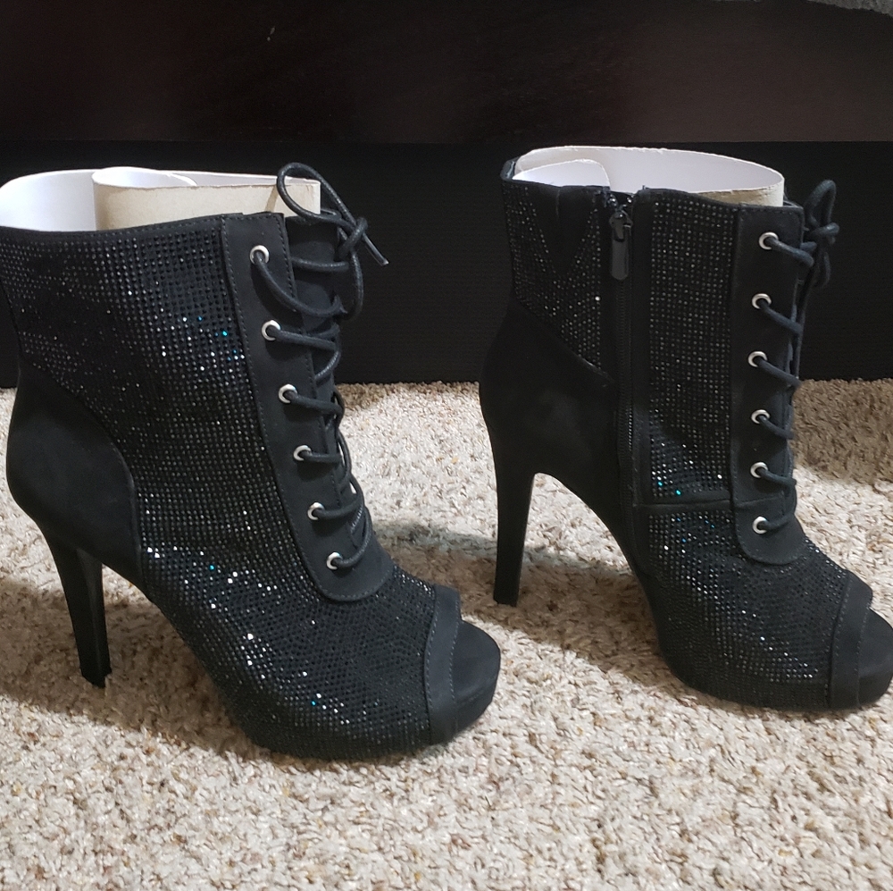 Stylish Black Peep-Toe Ankle Boots